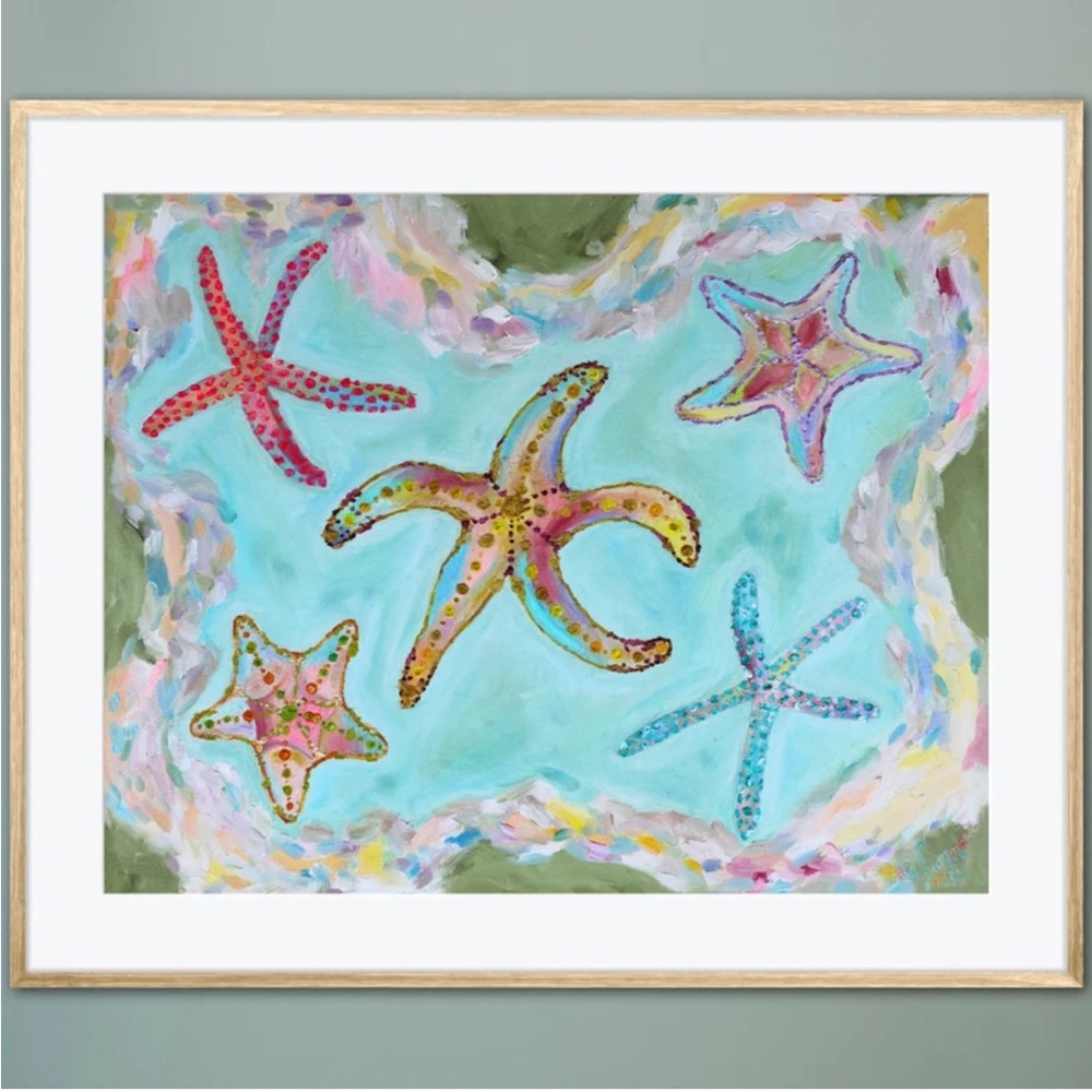 Starfish Tide Pool Art Print Oil Painting Ocean Beach Tropical Colorful coastal